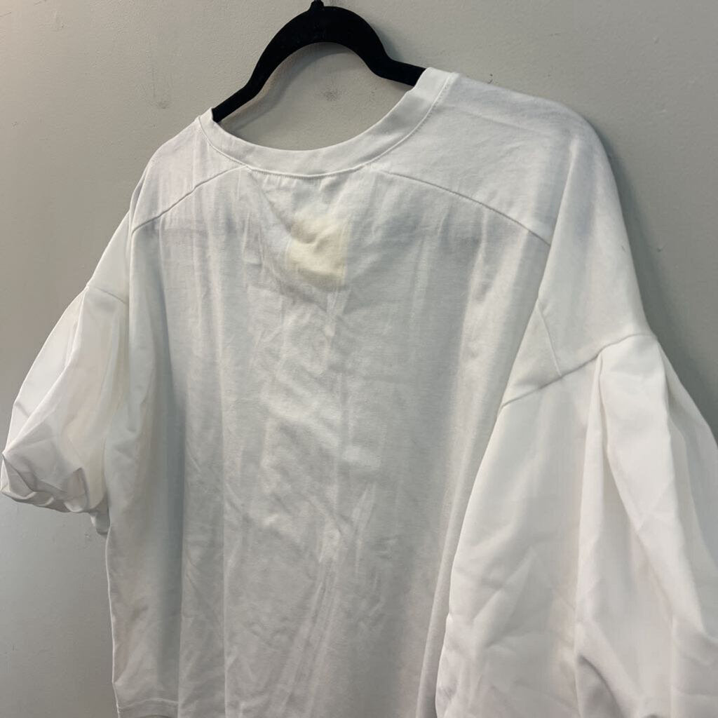 White Boxy Short Puff Sleeve Top Small