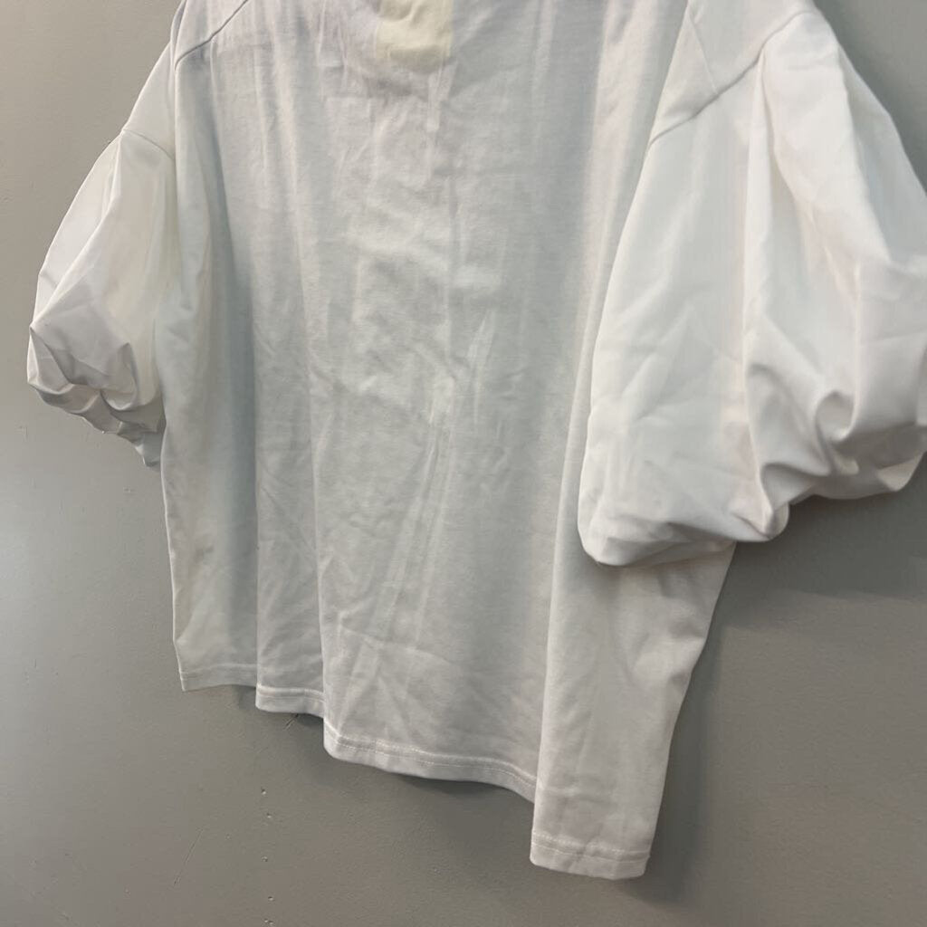 White Boxy Short Puff Sleeve Top Small