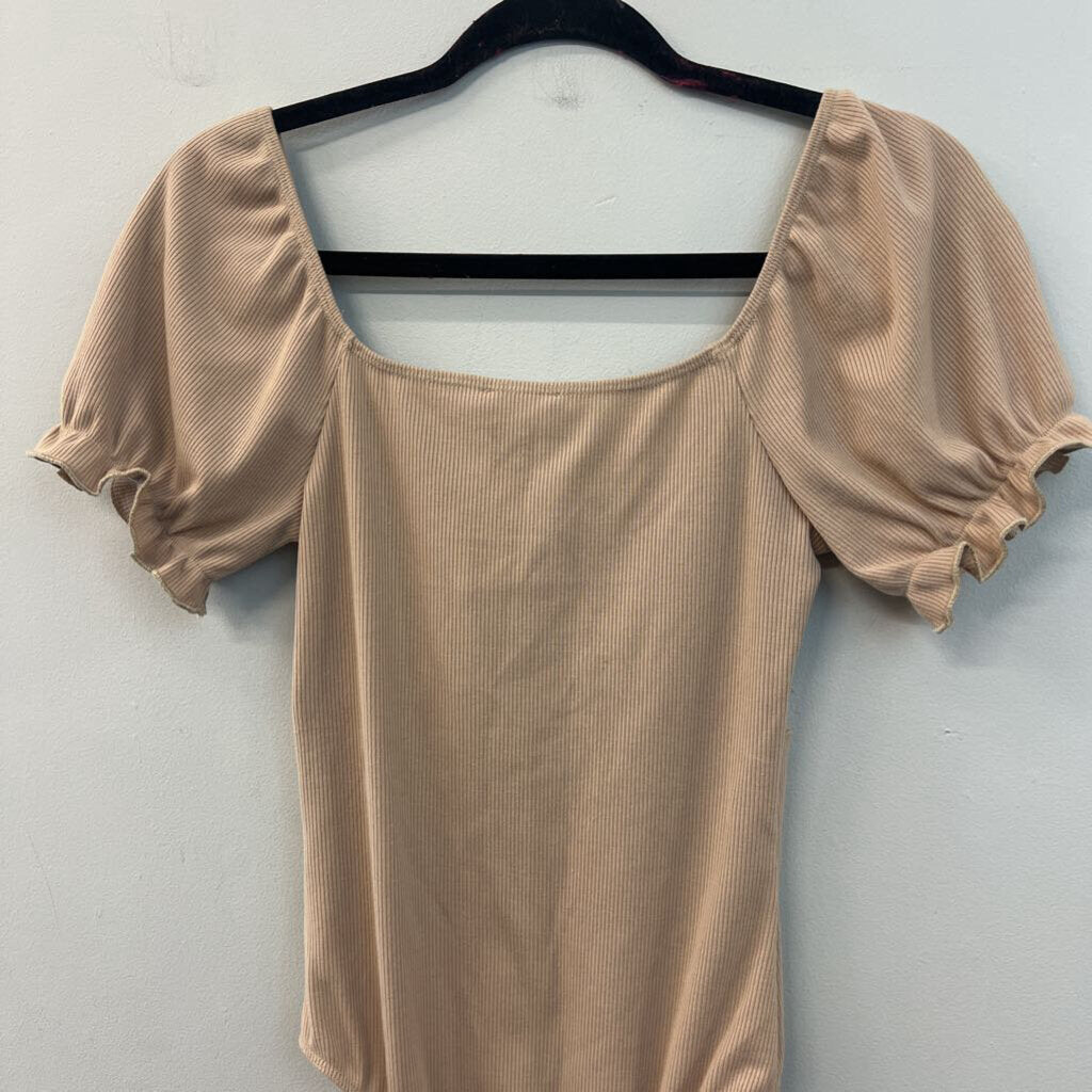Altar'd State Light Brown Short Puff Sleeve Bodysuit Small