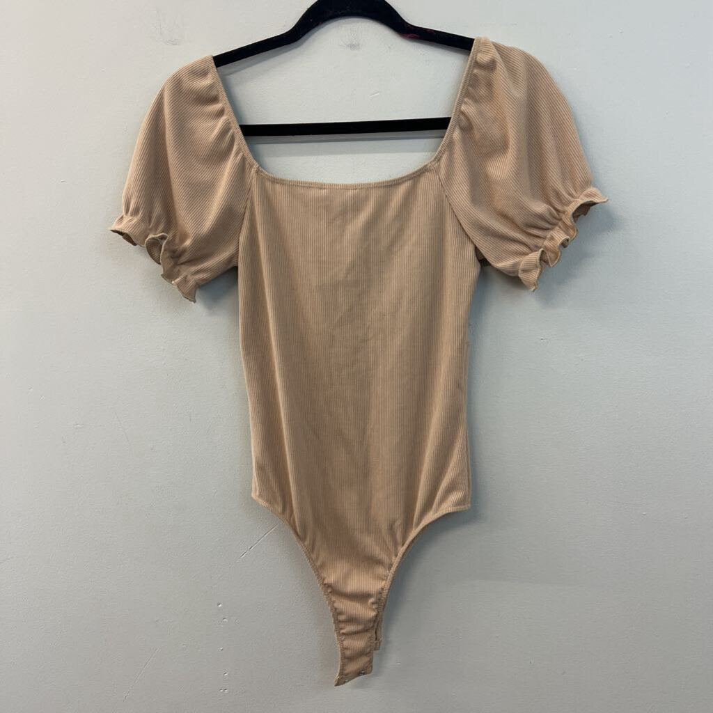 Altar'd State Light Brown Short Puff Sleeve Bodysuit Small