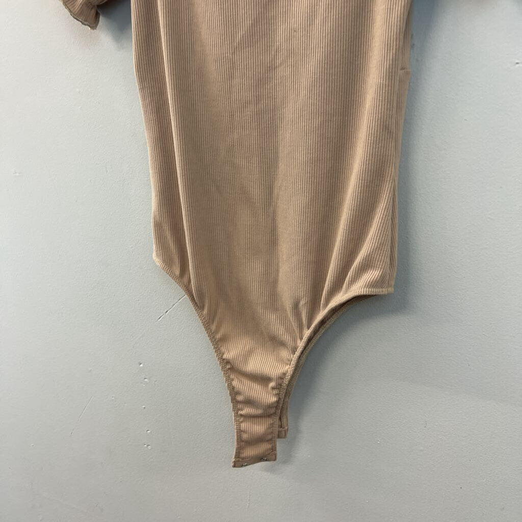 Altar'd State Light Brown Short Puff Sleeve Bodysuit Small