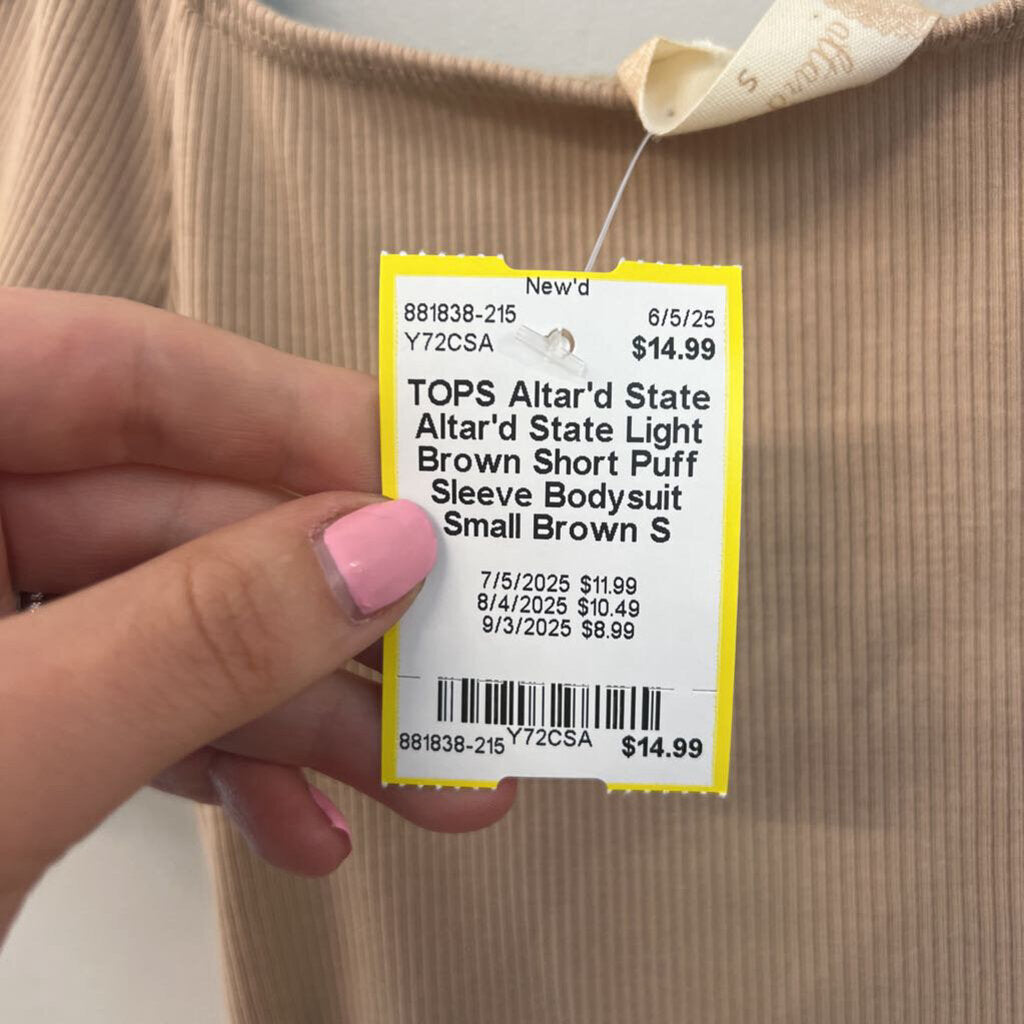 Altar'd State Light Brown Short Puff Sleeve Bodysuit Small
