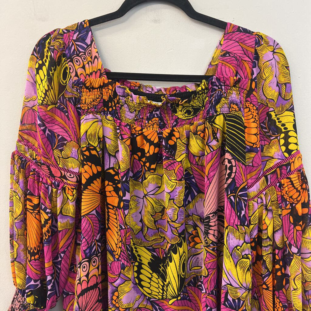 Alexandra Farmer for Anthropologie Black/ Multi Print Long Sleeve Top XSP
