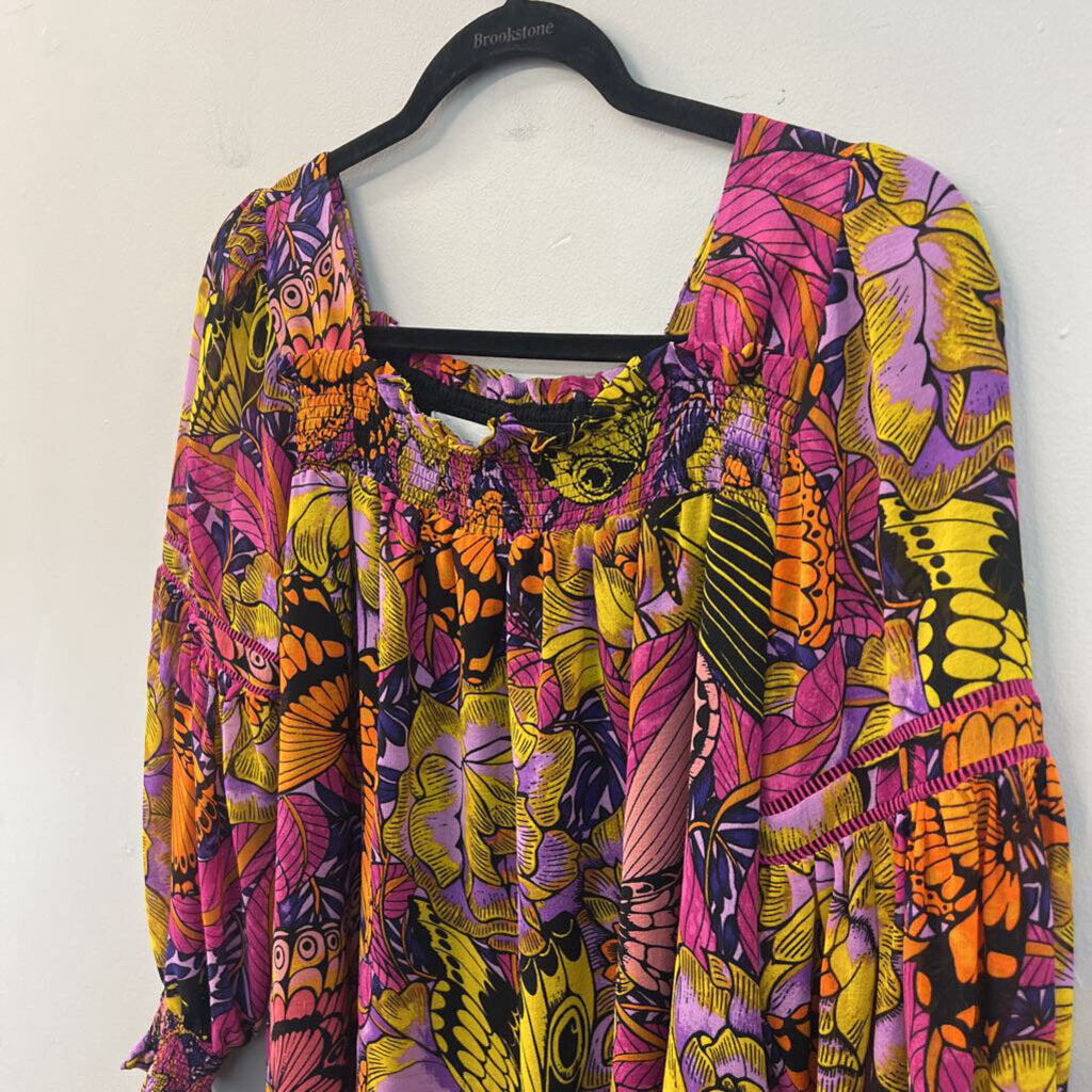 Alexandra Farmer for Anthropologie Black/ Multi Print Long Sleeve Top XSP