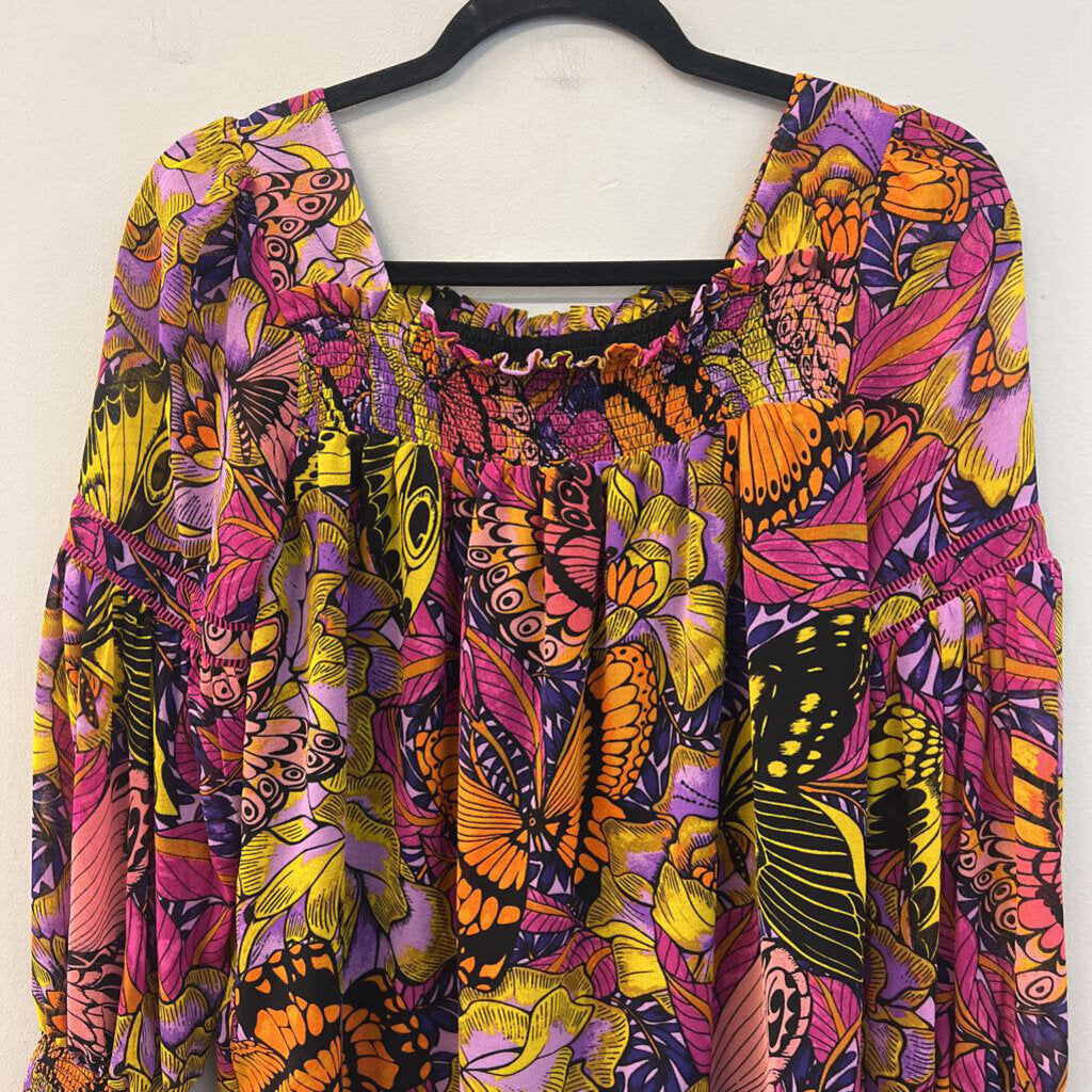 Alexandra Farmer for Anthropologie Black/ Multi Print Long Sleeve Top XSP