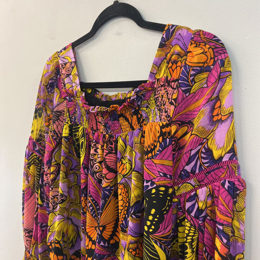 Alexandra Farmer for Anthropologie Black/ Multi Print Long Sleeve Top XSP