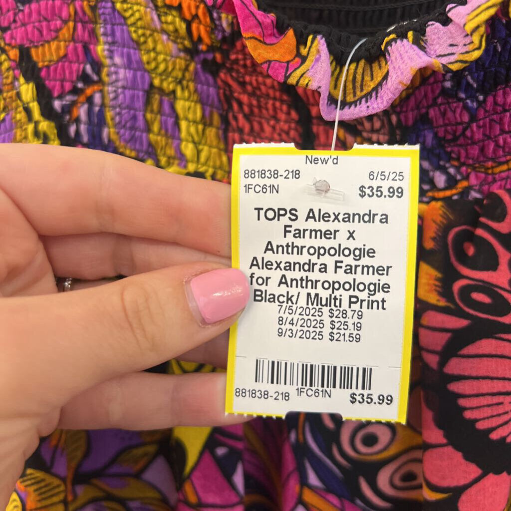 Alexandra Farmer for Anthropologie Black/ Multi Print Long Sleeve Top XSP