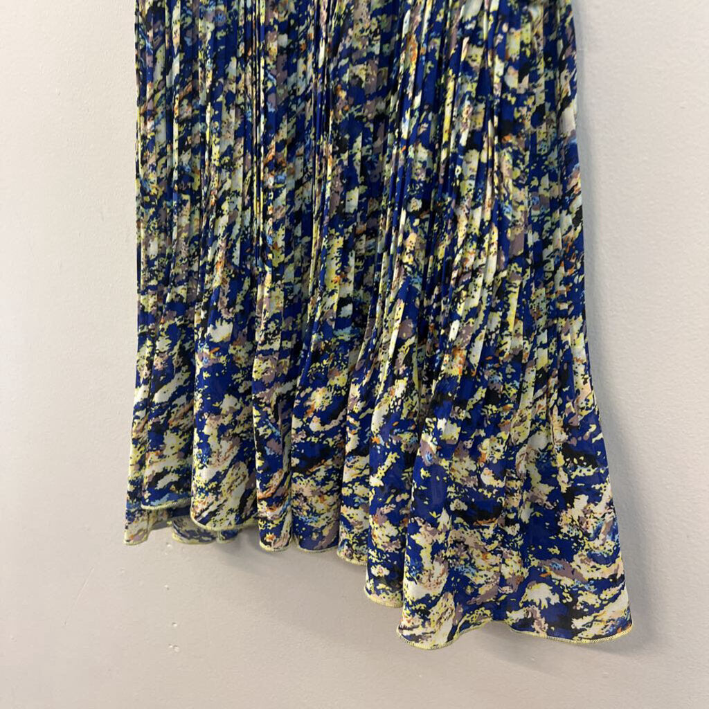 Dance in Paris Blue/ Yellow Print Pleated Tank Top Large