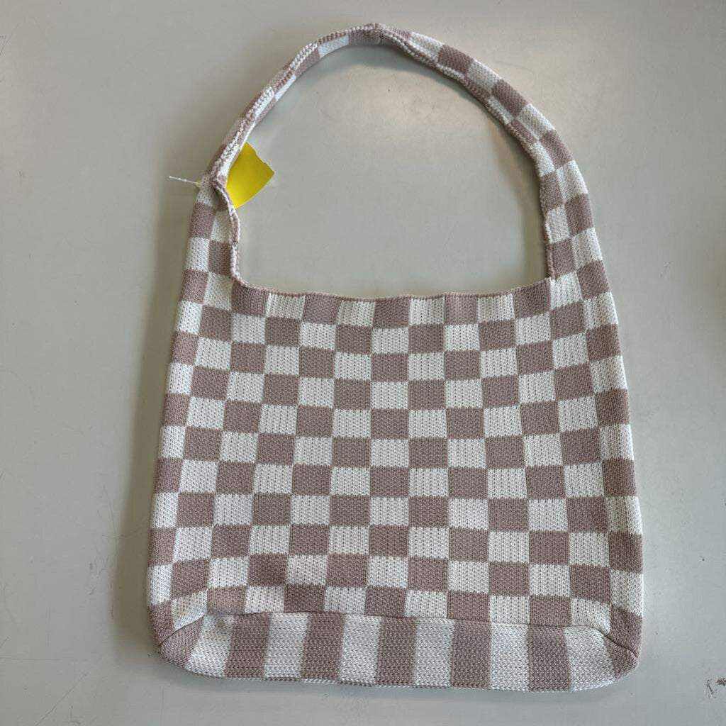 Kopari Brown Checkered Knit Purse