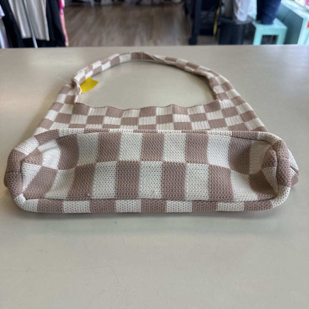 Kopari Brown Checkered Knit Purse