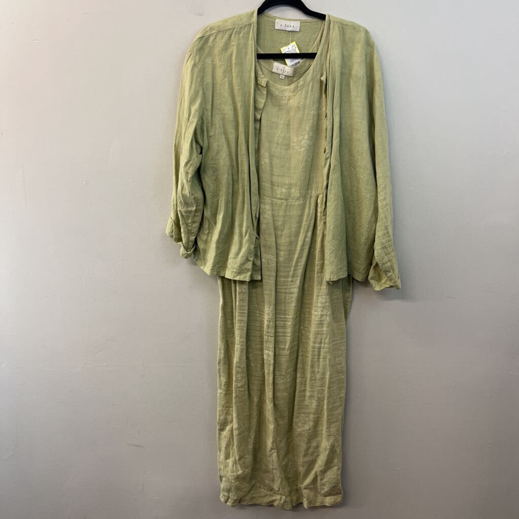 J Jill Green 100% Linen Maxi Dress and Jacket Set Large