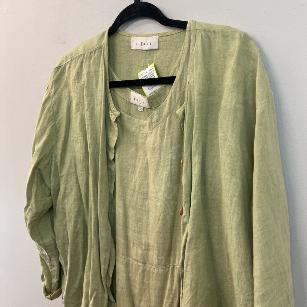 J Jill Green 100% Linen Maxi Dress and Jacket Set Large