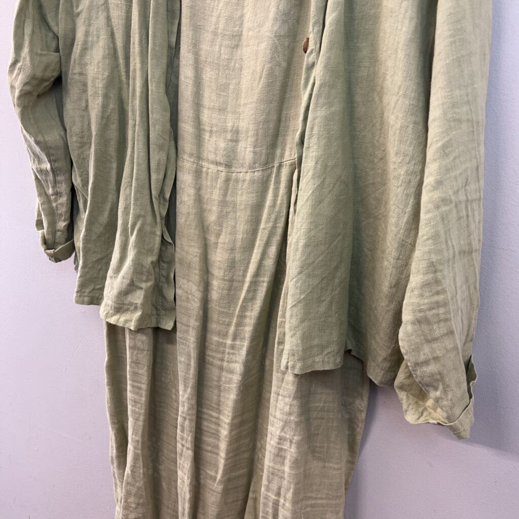 J Jill Green 100% Linen Maxi Dress and Jacket Set Large