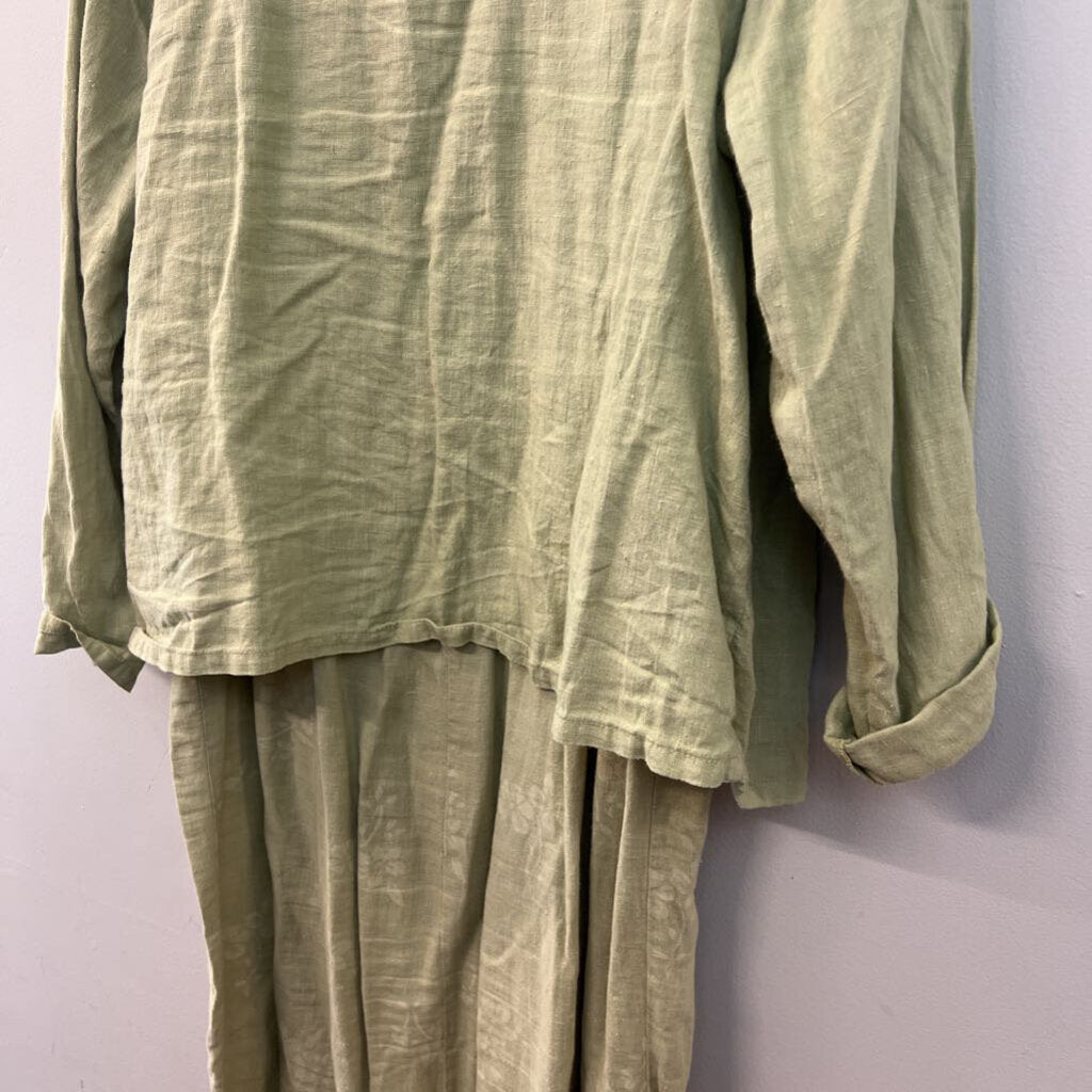 J Jill Green 100% Linen Maxi Dress and Jacket Set Large