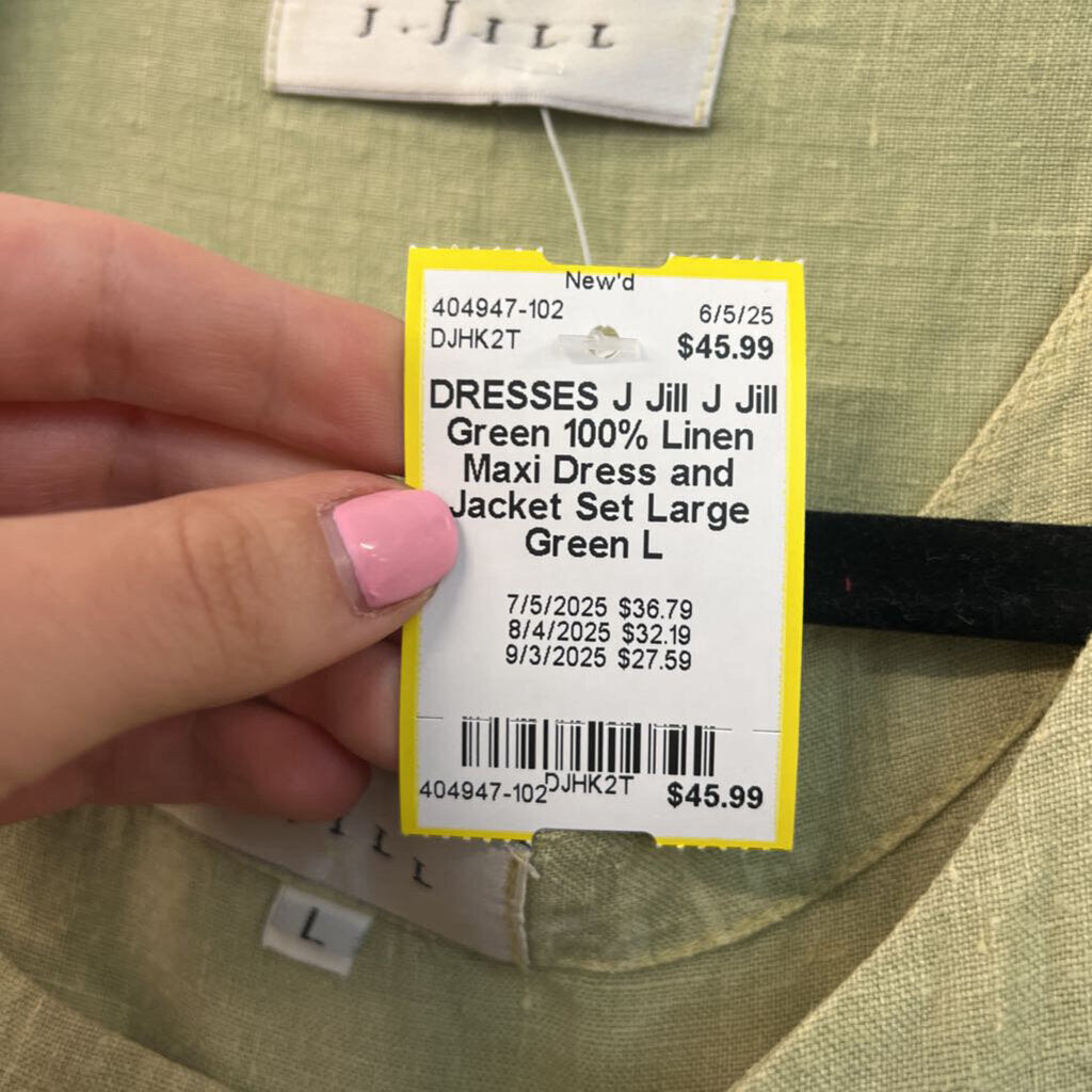 J Jill Green 100% Linen Maxi Dress and Jacket Set Large