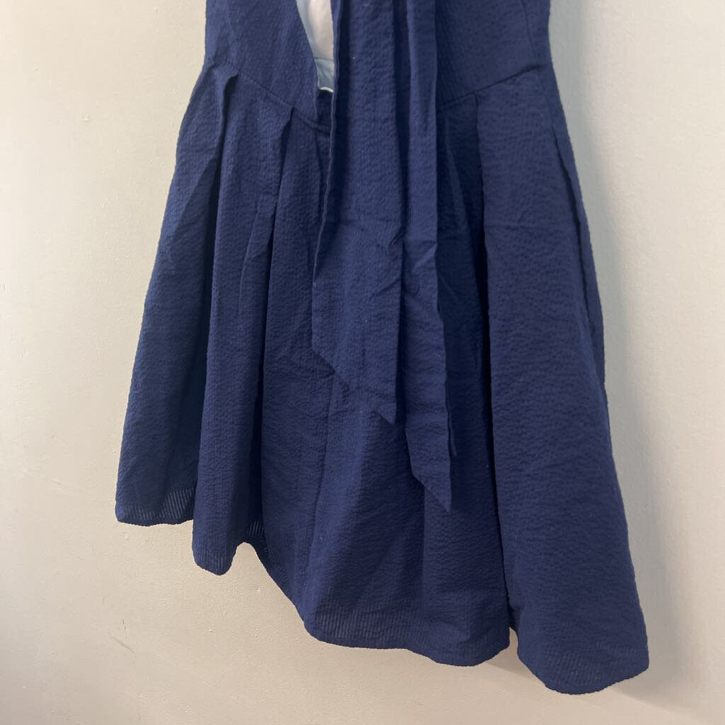Lauren James Navy Seersucker Halter Dress Small