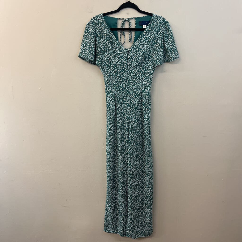 Blue Rain Green/ White Print Short Sleeve Jumpsuit Extra Small