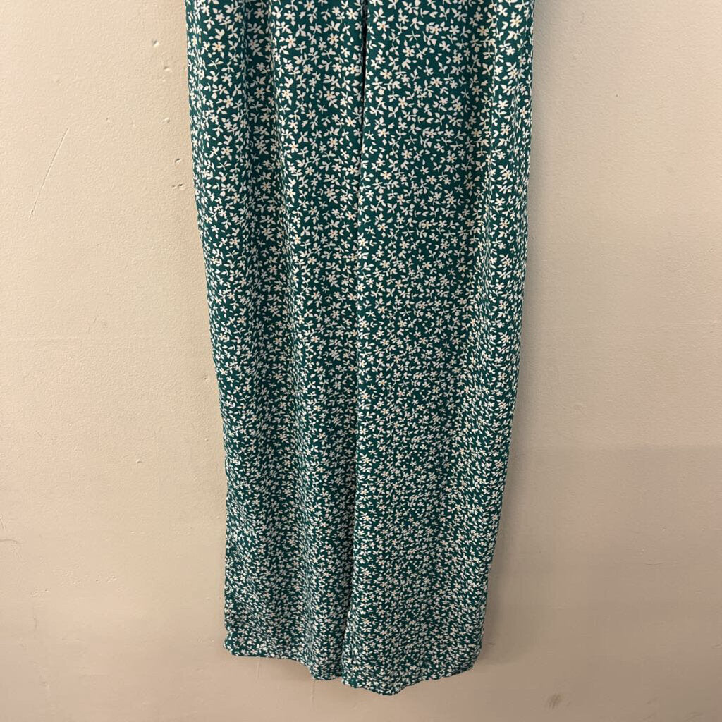 Blue Rain Green/ White Print Short Sleeve Jumpsuit Extra Small