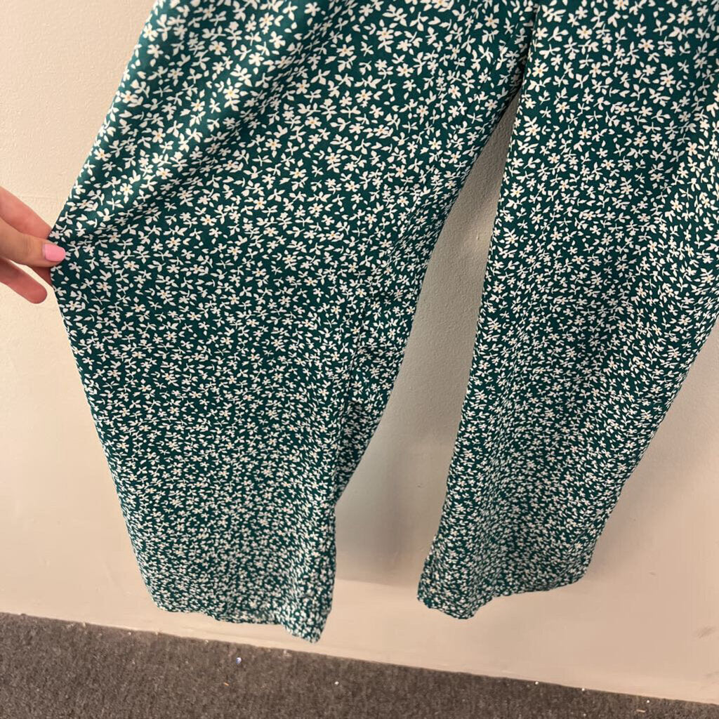 Blue Rain Green/ White Print Short Sleeve Jumpsuit Extra Small