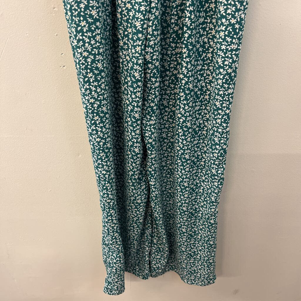 Blue Rain Green/ White Print Short Sleeve Jumpsuit Extra Small