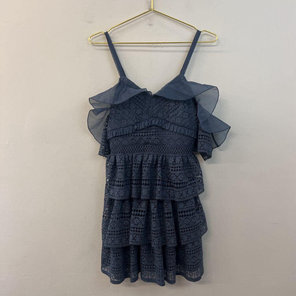 Two Sisters Blue Lace Ruffle Top Dress Small