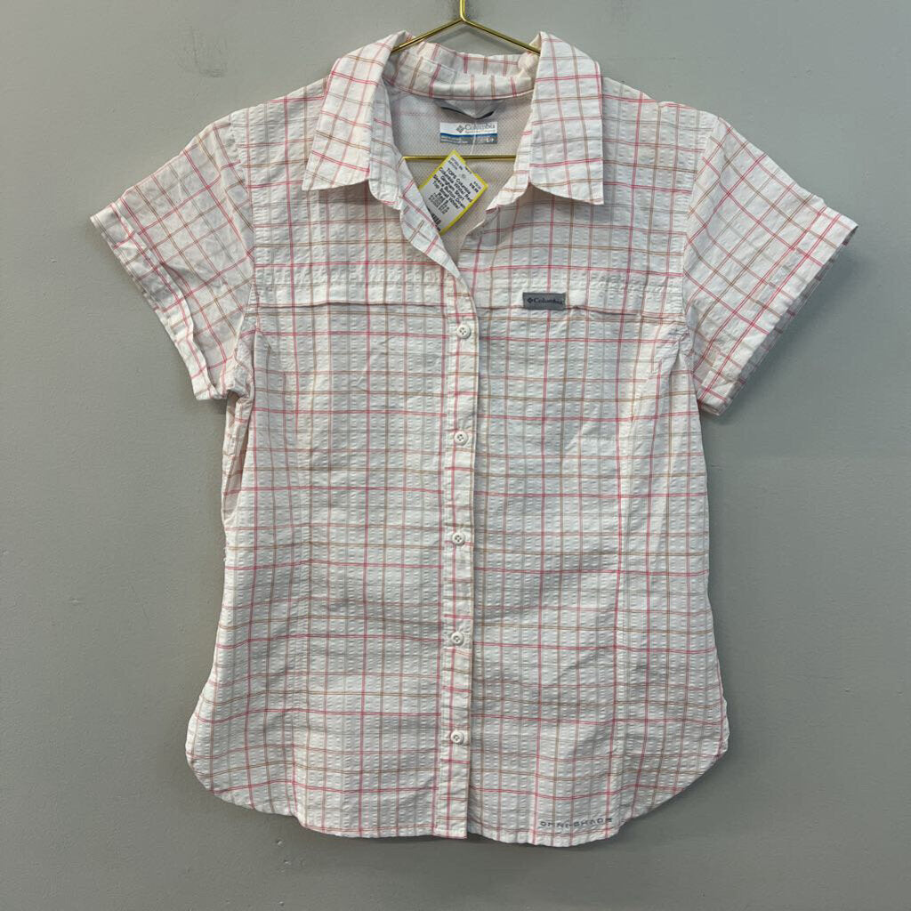 Columbia White/ Red Gingham Short Sleeve Button Down Top Small