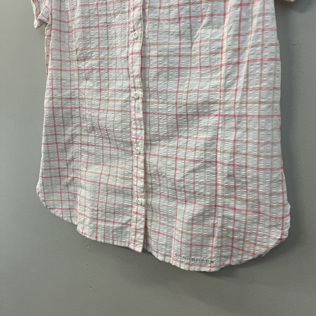 Columbia White/ Red Gingham Short Sleeve Button Down Top Small