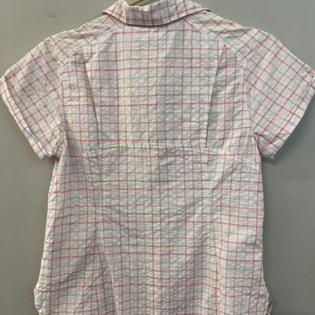 Columbia White/ Red Gingham Short Sleeve Button Down Top Small