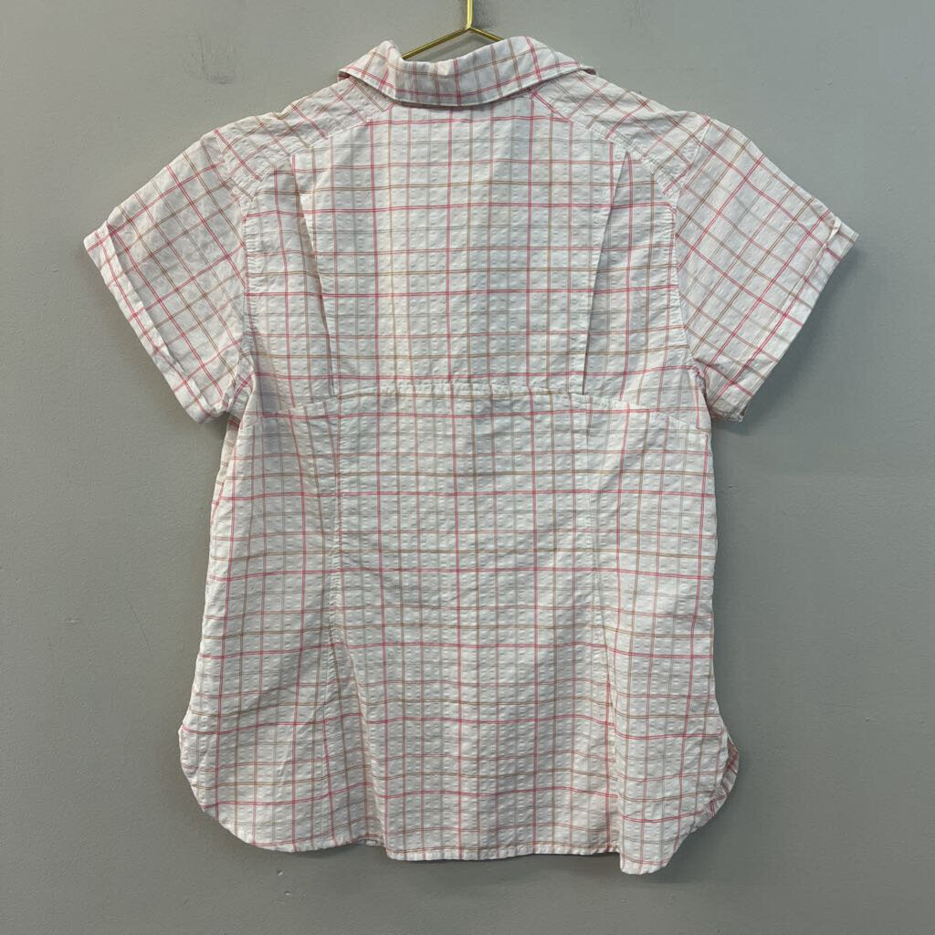 Columbia White/ Red Gingham Short Sleeve Button Down Top Small