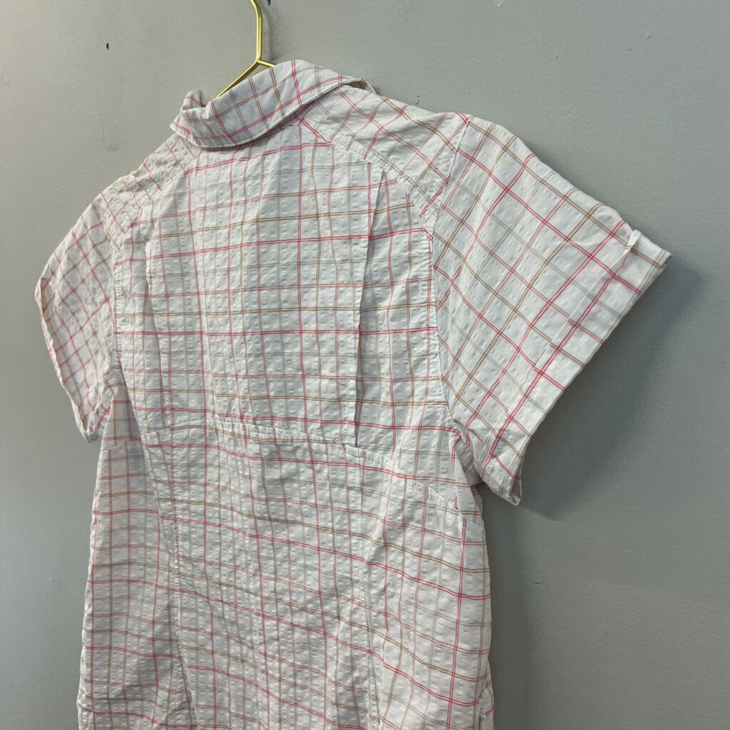 Columbia White/ Red Gingham Short Sleeve Button Down Top Small