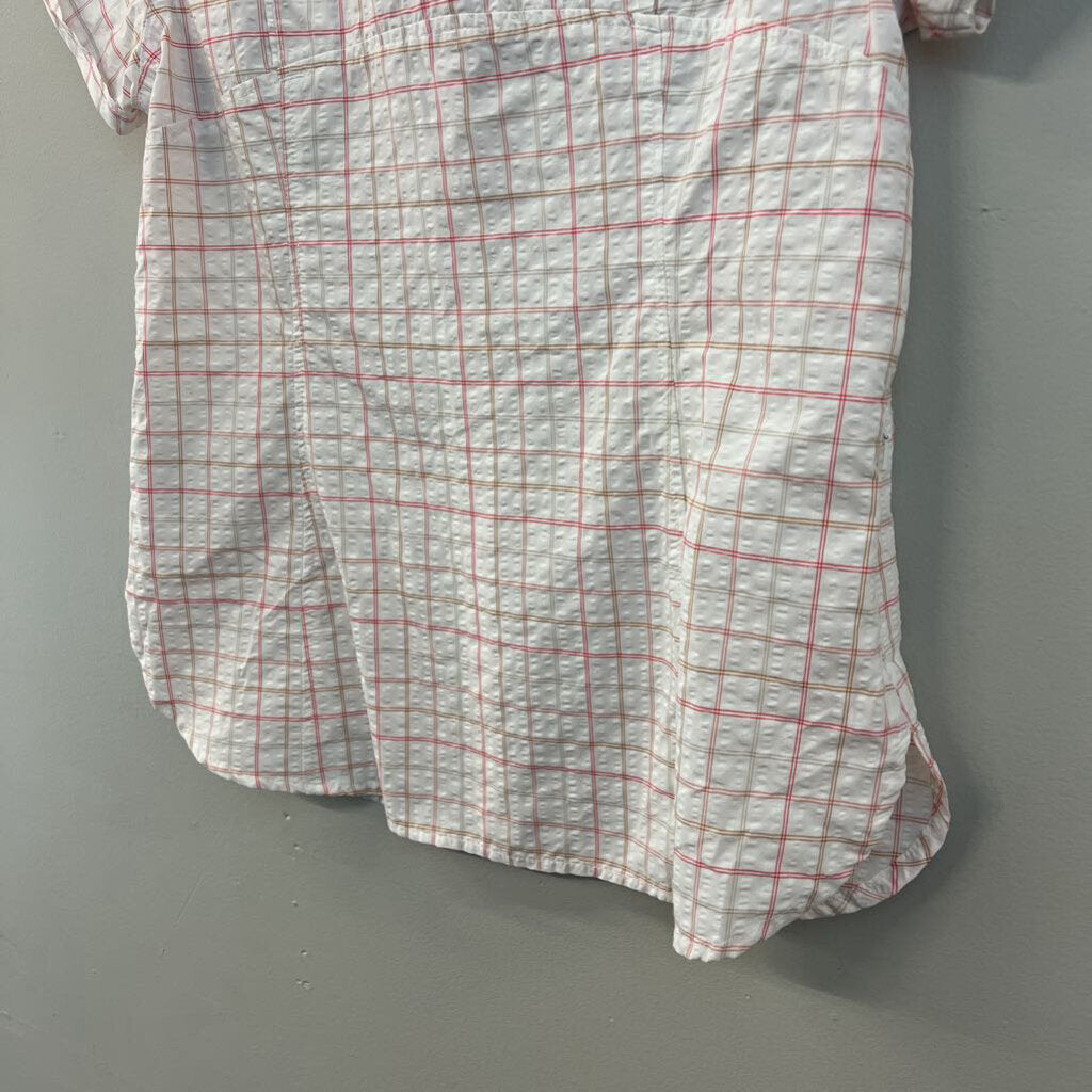 Columbia White/ Red Gingham Short Sleeve Button Down Top Small