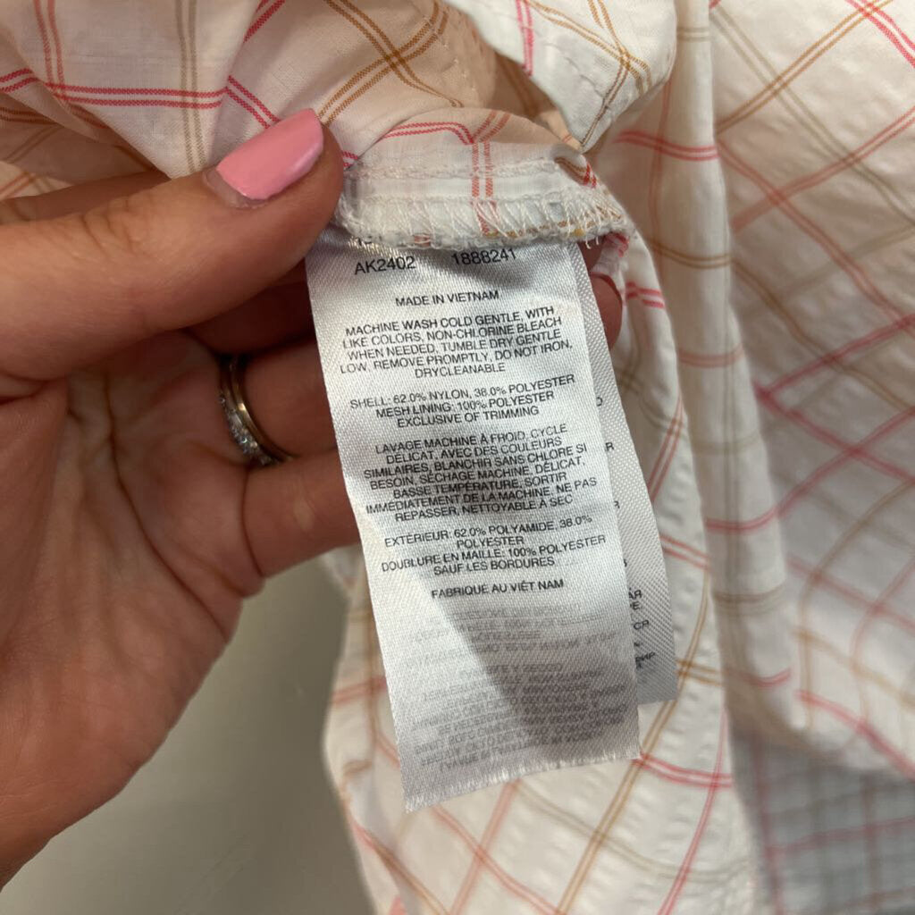 Columbia White/ Red Gingham Short Sleeve Button Down Top Small