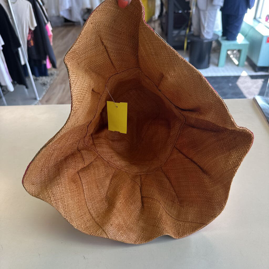 Brown/ Multi Striped Raffia Bucket Hat