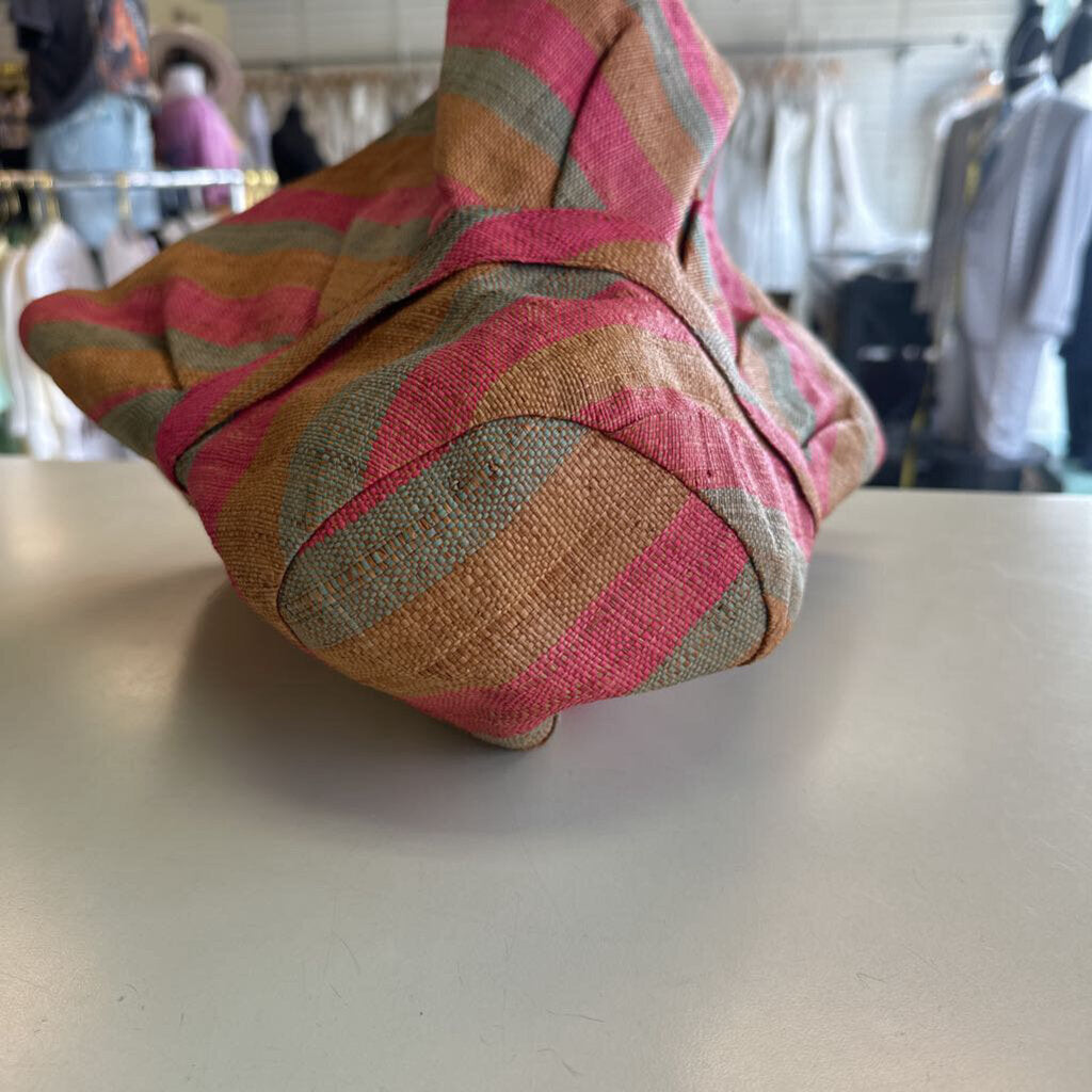 Brown/ Multi Striped Raffia Bucket Hat