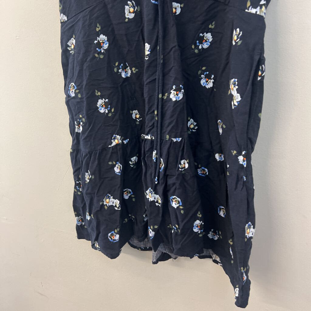 Navy/ Multi Flower Print Short Ruffle Sleeve Dress Extra Large