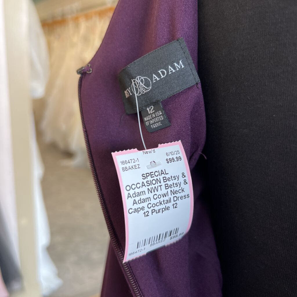 NWT Betsy & Adam Cowl Neck Cape Cocktail Dress 12