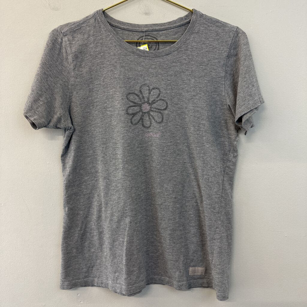 Life Is Good Grey Flower Short Sleeve Graphic Tee Medium