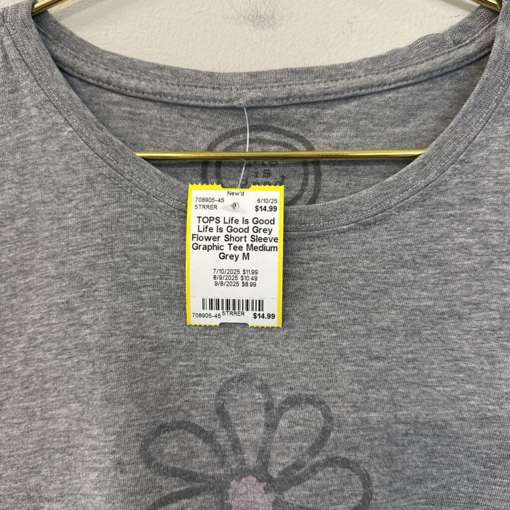 Life Is Good Grey Flower Short Sleeve Graphic Tee Medium