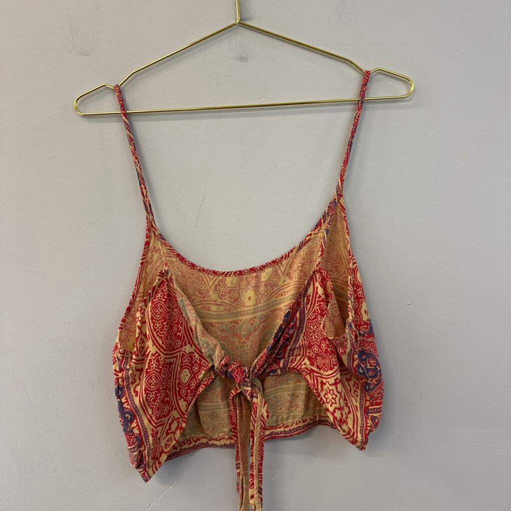 LA Hearts Red/ Multi Cropped Tie Back Tank Top Large