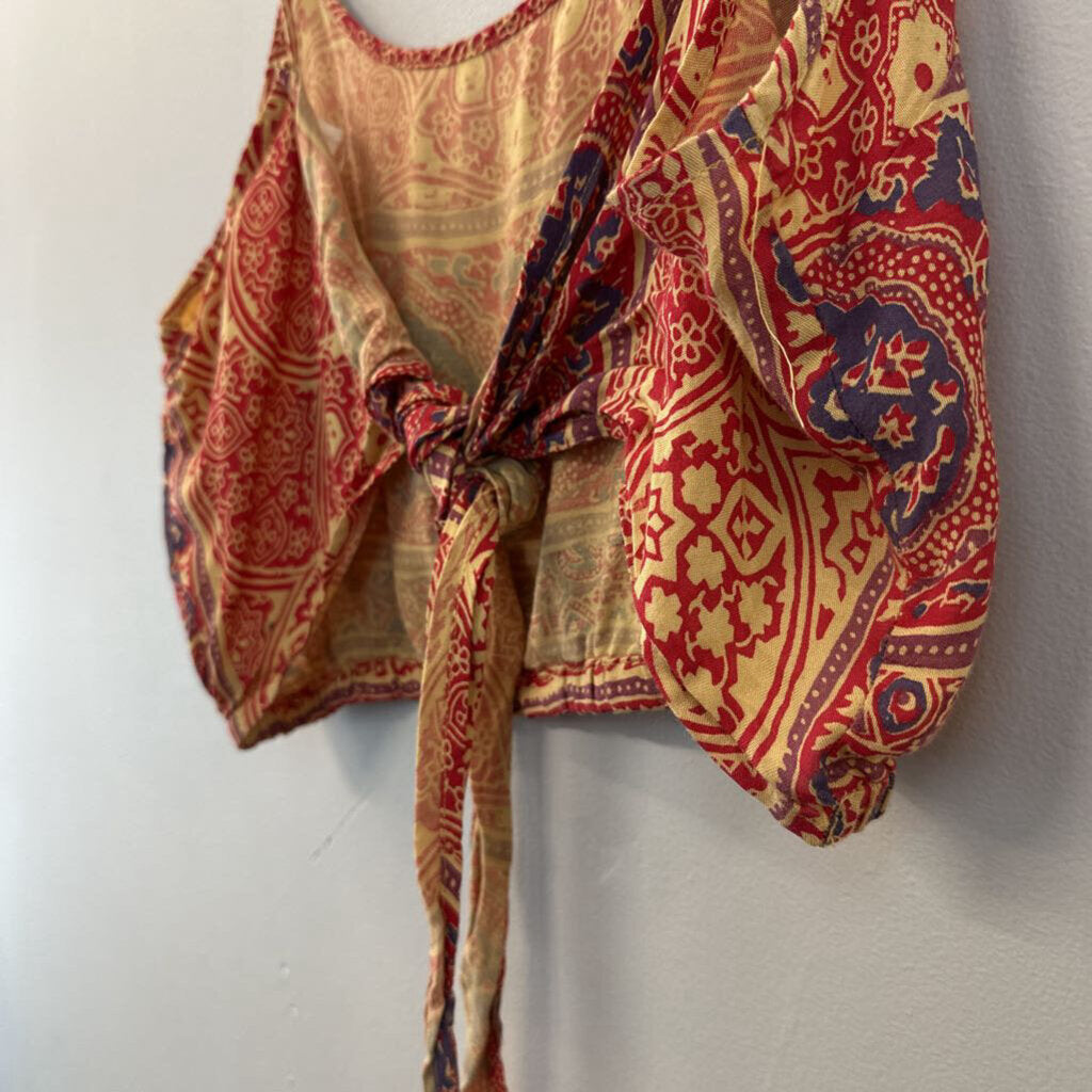 LA Hearts Red/ Multi Cropped Tie Back Tank Top Large