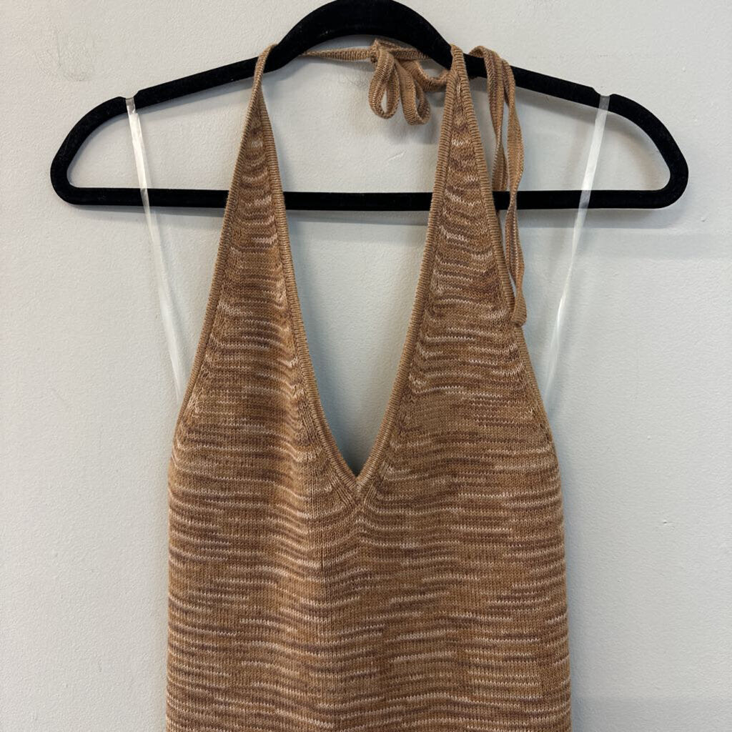 Brown Knit Halter Neck Dress Large