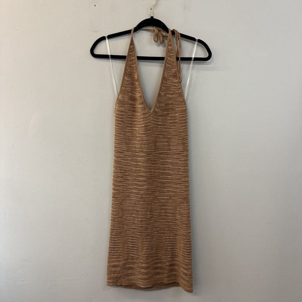 Brown Knit Halter Neck Dress Large