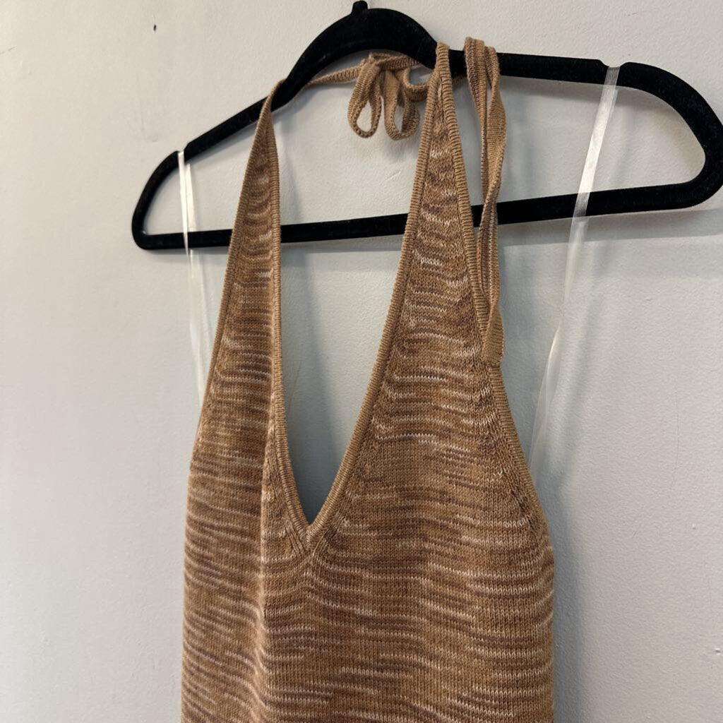 Brown Knit Halter Neck Dress Large