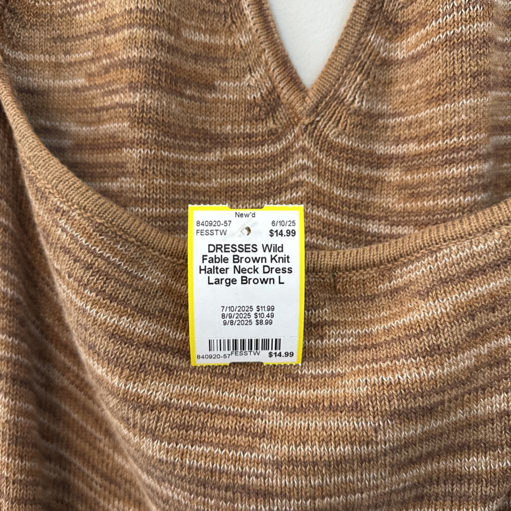 Brown Knit Halter Neck Dress Large