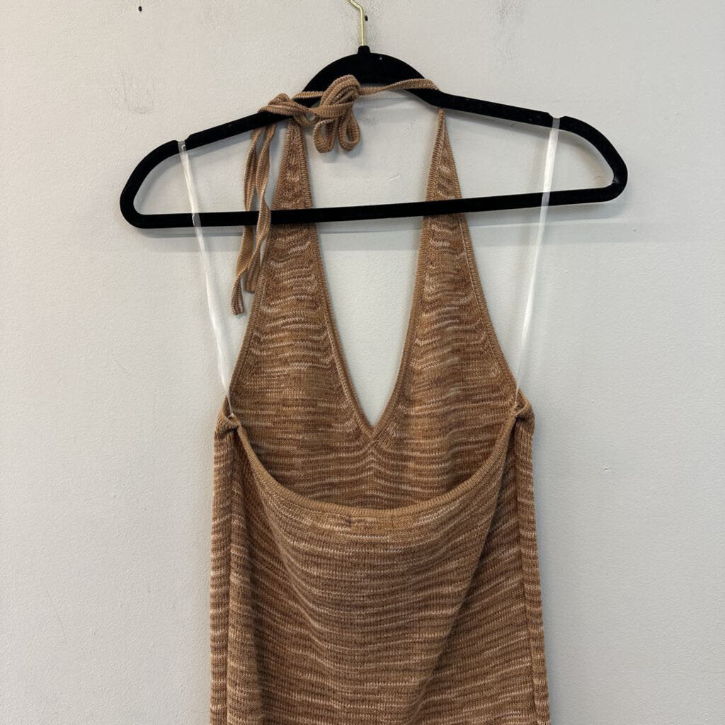 Brown Knit Halter Neck Dress Large