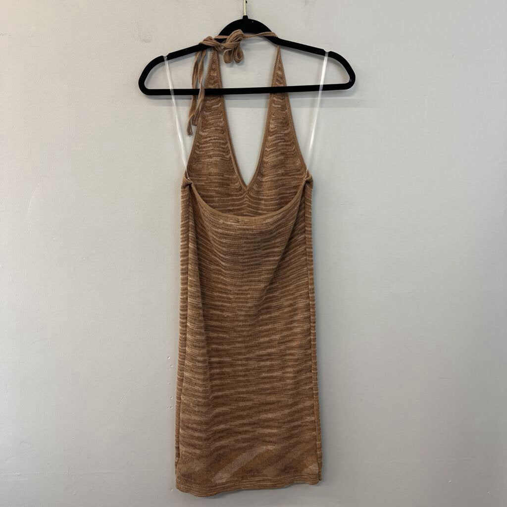 Brown Knit Halter Neck Dress Large