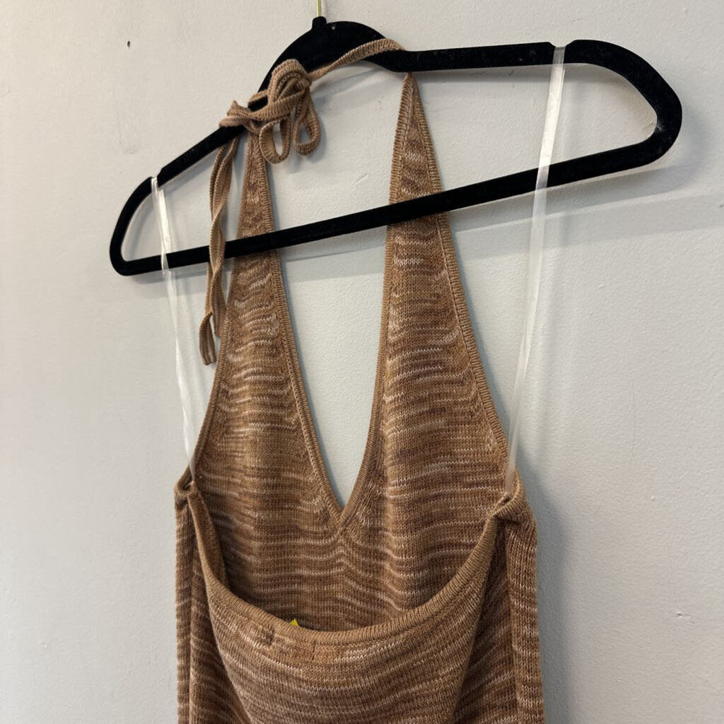 Brown Knit Halter Neck Dress Large