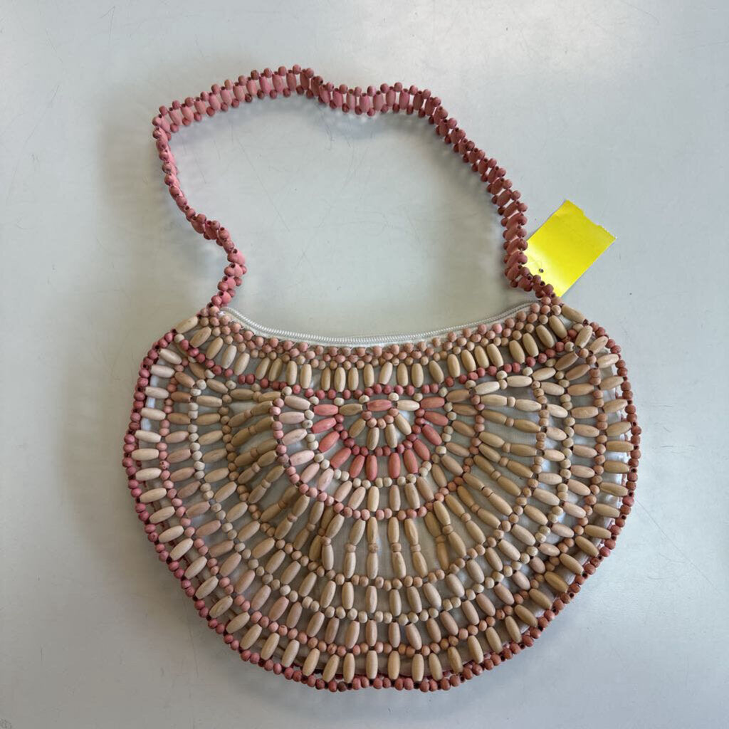 Brown/ Pink Wood Beaded Purse