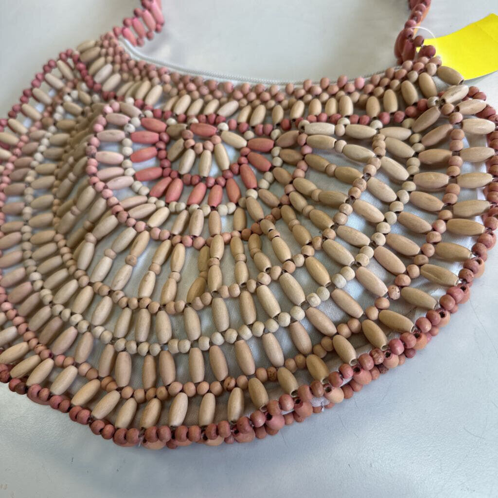 Brown/ Pink Wood Beaded Purse