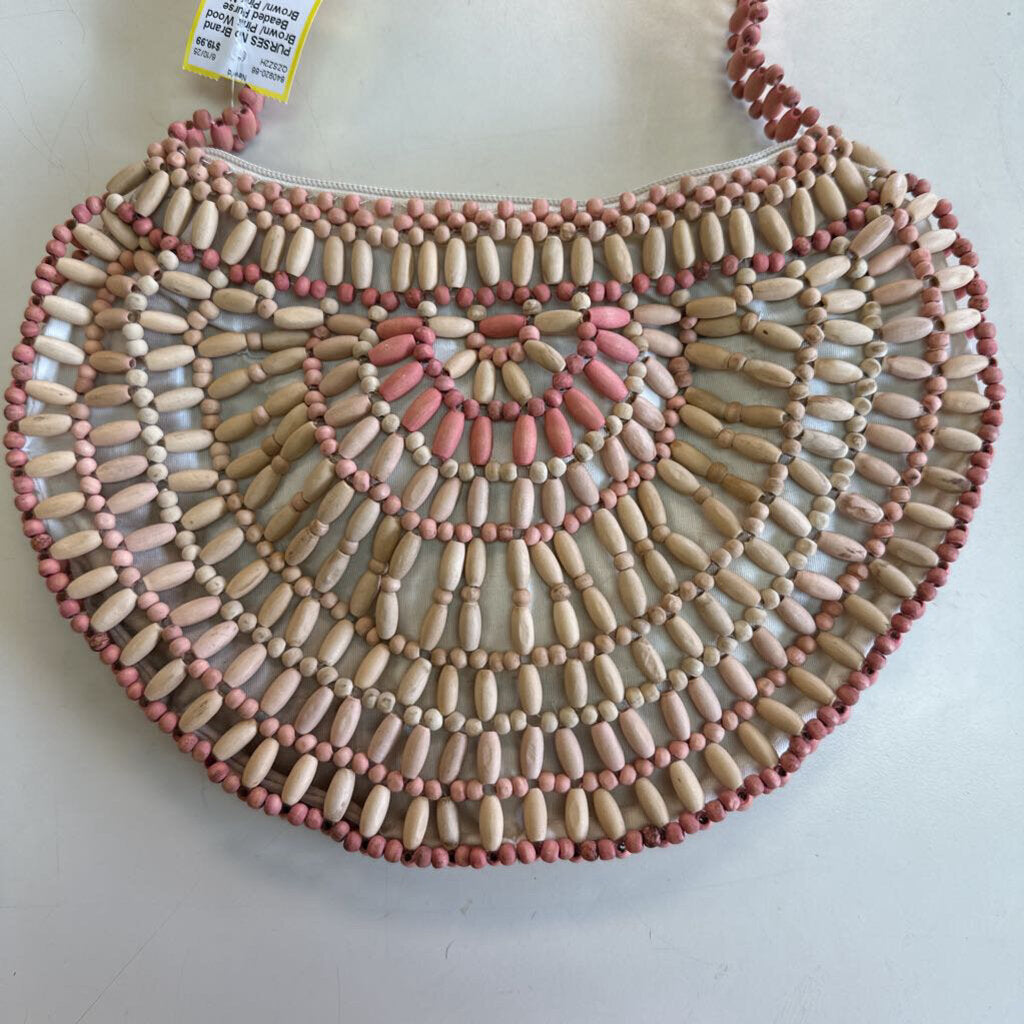 Brown/ Pink Wood Beaded Purse